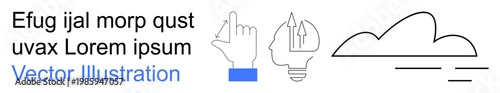 Communication, technology, ideas, creativity, innovation, weather concepts. Hand pointing, light bulb cloud graphic symbols. Communication and technology