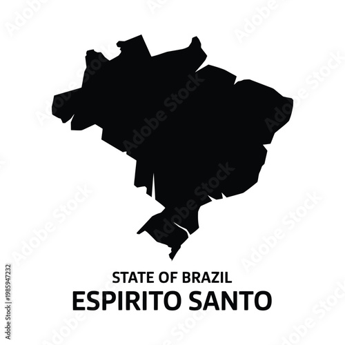 A stark black silhouette depicts the state of esp rito santo brazil with accompanying text below