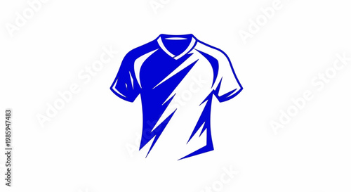 Blue and white graphic of a short-sleeved shirt with a v-neck collar