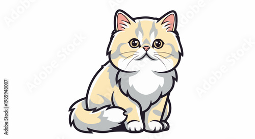 Adorable fluffy cartoon cat with light brown and white fur