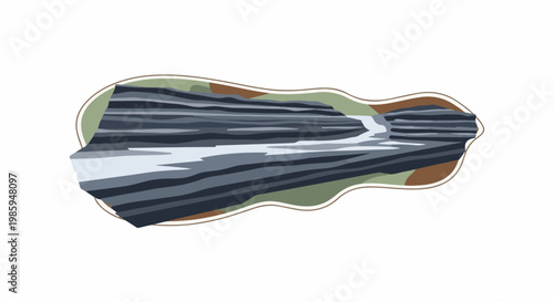 Abstract landscape with layered strata and winding watercourse