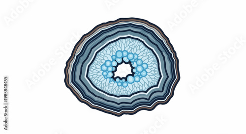 Abstract cross-section of a geode with blue crystal core and concentric layers