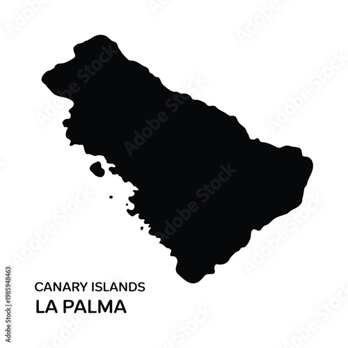 A stark black silhouette of la palma canary islands is displayed against a white background