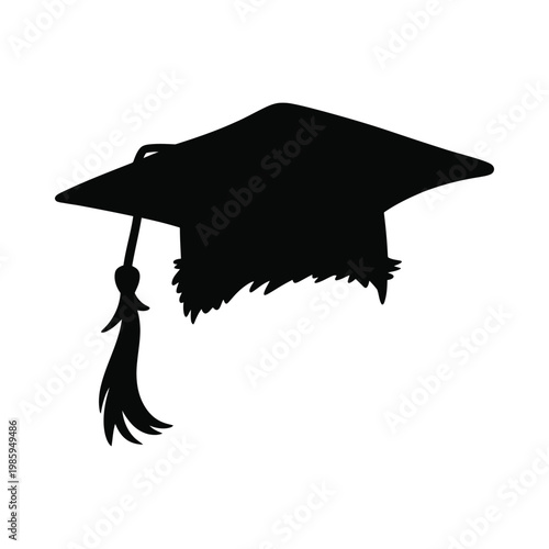 A stark black silhouette depicts a classic graduation cap with a tassel symbolizing academic achievement