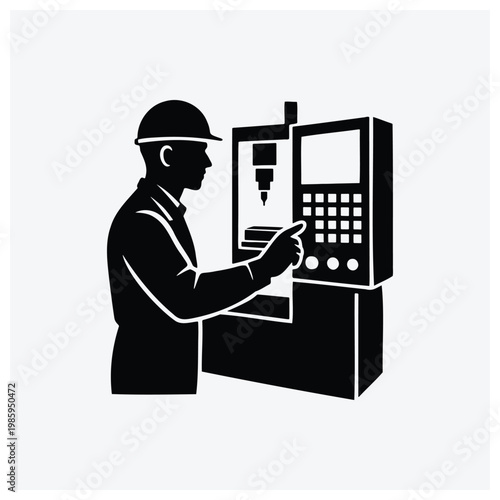 Silhouette illustration of a cashier using a point-of-sale register.