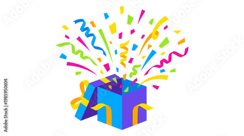 A vibrant celebration with a gift box exploding colorful confetti