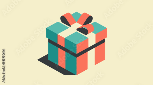 A person gives a wrapped gift box with colorful ribbon on top