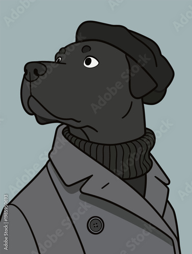 Stylish Black Dog in Formal Attire Illustration
