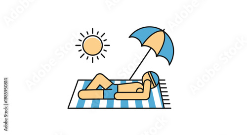 Person relaxing under beach umbrella on sunny day vector illustration