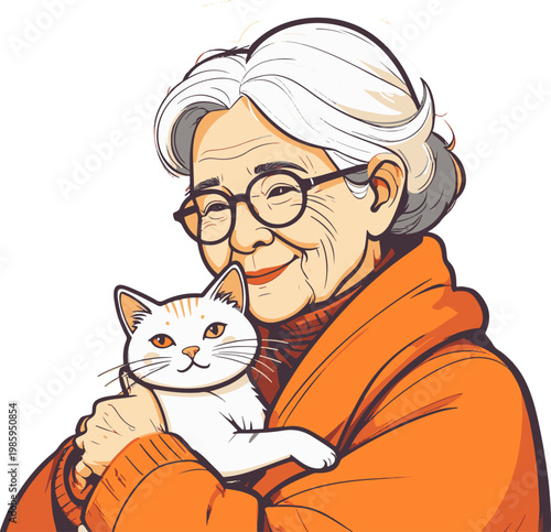 elderly woman with cat