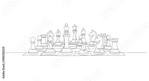 Chess Game Setup, Strategy Board Game, Minimalist Line Art