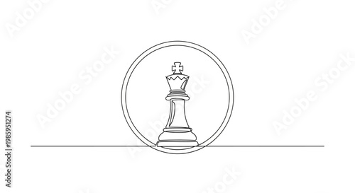 Minimalist King Chess Piece in Circle Line Art