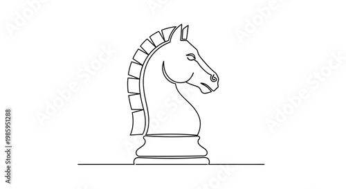 Minimalist outline drawing of a white chess knight piece on a white background