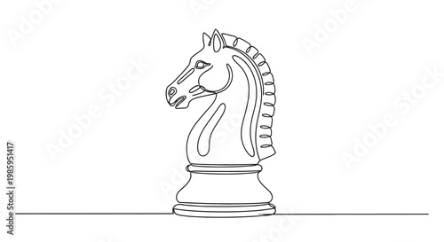 Minimalist Chess Knight Line Art - Strategy and Game Concept