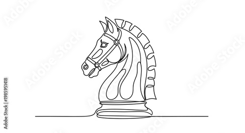 Minimalist Chess Knight Line Art - Strategy and Game Concept