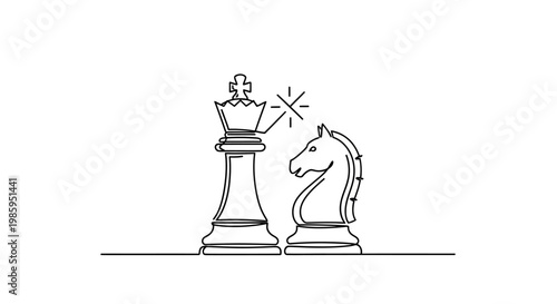 Chess King and Knight strategy, continuous line drawing