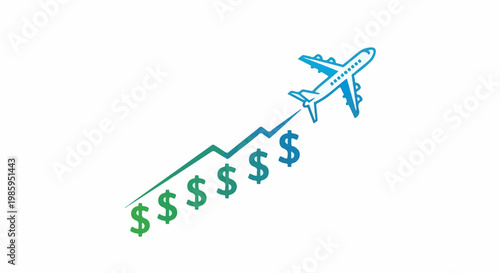 Airplane rising on a graph with dollar signs indicates financial growth