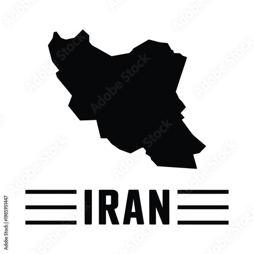 A stark black silhouette of iran s geographical shape is displayed with its name below