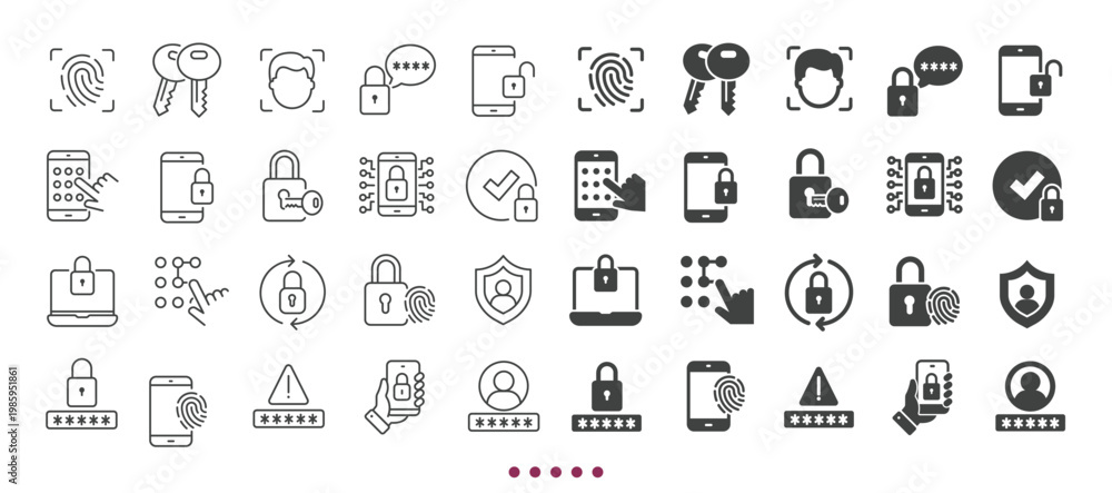 Fototapeta premium Security icons collection. Multi series icons. Line and glyph solid web icons collection