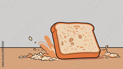 Sliced Bread Falling on Ground with Crumbs