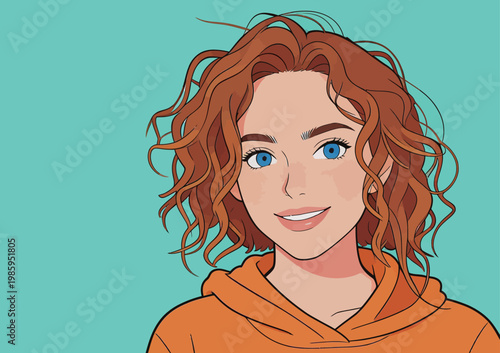 Stylish Red - Haired Girl in Orange Hoodie