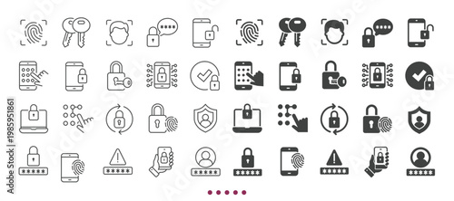 Security icons collection. Multi series icons. Line and glyph solid web icons collection