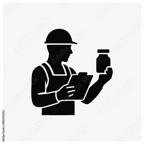 Factory worker inspecting product in a lab or production setting