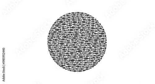 School of Small Fish Forming a Circle Shape on White Background