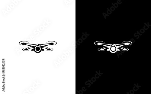 Minimalist Drone Quadcopter Logo Design, Modern Monoline UAV Icon with Camera for Aerial Photography and Technology Branding
