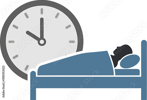 Time to sleep illustration of a person sleeping in bed next to a clock, representing the importance of rest and sleep schedules