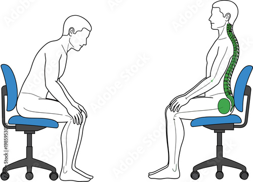 Optimizing Your Sitting Posture A Visual Guide to Ergonomics, Highlighting Correct Spine Alignment for Comfort and Health in Desk-Bound Activities