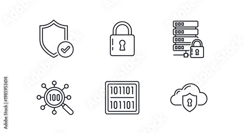Data protection icons shield lock cloud server binary code concepts