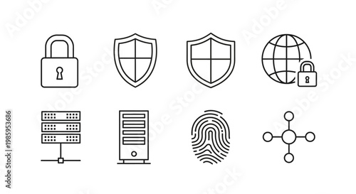 Data security and network protection concept with shield lock and server icons