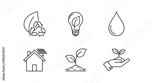 Eco friendly icons illustrating sustainability energy and environmental protection