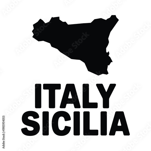 A stark black silhouette of sicily italy s largest island with text labeling its location