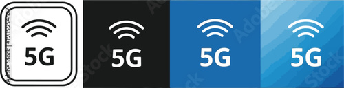 Four icons display the 5G wireless technology symbol in white on different backgrounds.