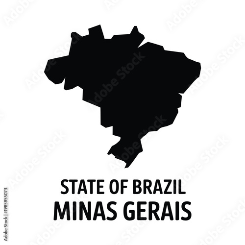 A stark black silhouette depicts the state of minas gerais brazil with text below