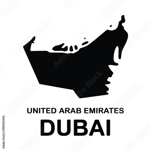A stylized black silhouette of the united arab emirates with dubai text below high quality