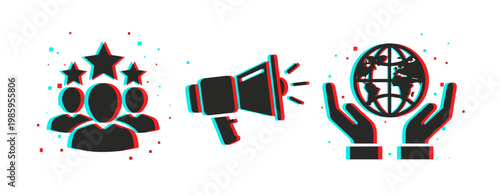 3d effect: teamwork, communication, and global responsibility icons