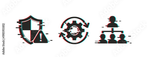 Digital security system and organizational management glitch icons