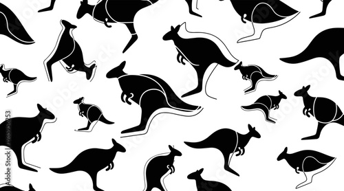 Kangaroos hopping in repeating pattern on white background, no seamless