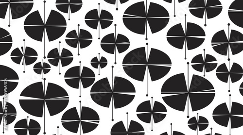 Water lily pads arranged in repeating black and white pattern, no seamless