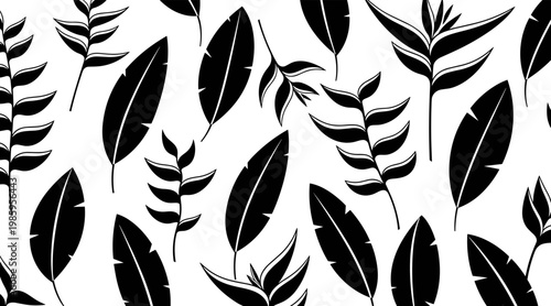 Black leaf silhouettes scattered in repeating pattern background, no seamless