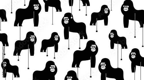 Gorilla silhouettes standing on white repeating pattern background, no seamless