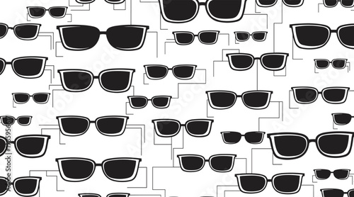 Multiple sunglasses arranged in repeating pattern on white backdrop, no seamless