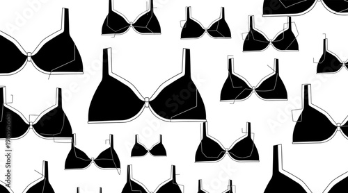 Bras repeated across seamless pattern white background, no seamless