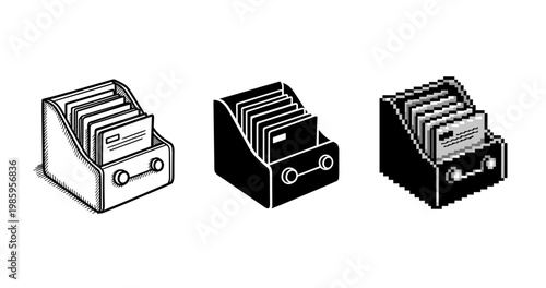 Vintage file card holders in three unique artistic styles