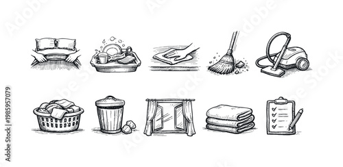Illustrative icons for daily cleaning tasks and chores visualization