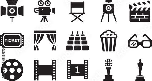 Collection of black and white cinema and industry spotlight director chair