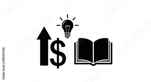 Conceptual illustration of learning and financial growth with book and arrow